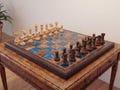 Blue Epoxy Chess Set, Handmade Wooden Chess Board with Weighted Pieces, Luxury Resin Chess Set with Storage Box