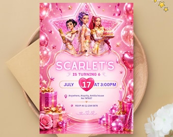 K Pop demon Hunters Birthday Invitation, kpop Birthday Invitation , Kids birthday Party Invite kpop Invitation Editable (Digital Download)