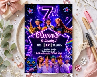 K-pop Demon Hunters 7th Birthday Invitation, kpop Birthday Invitation Kpop Invitation template Editable kids Party Invite (Digital Download)