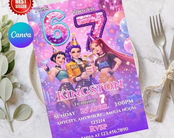 Kpop Demon Hunters Birthday Invitation, Editable 6th 7th Party Invite (Digital Download) kpop Birthday Invitation, kpop demon Hunters invite
