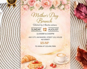 Floral Mother's Day Brunch Invitation Template, Editable Pastel Design (5x7 Instant Download)