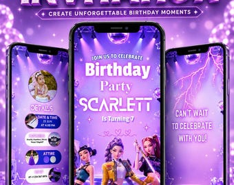 Kpop Demon Hunters Birthday Video Invitation, Editable Digital Video Invite, Kpop Birthday Invitation, Instant Download kpop Animie invite