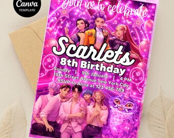 Kpop Demon Hunters Birthday Invitation | Anime Canva Template (Digital Download)