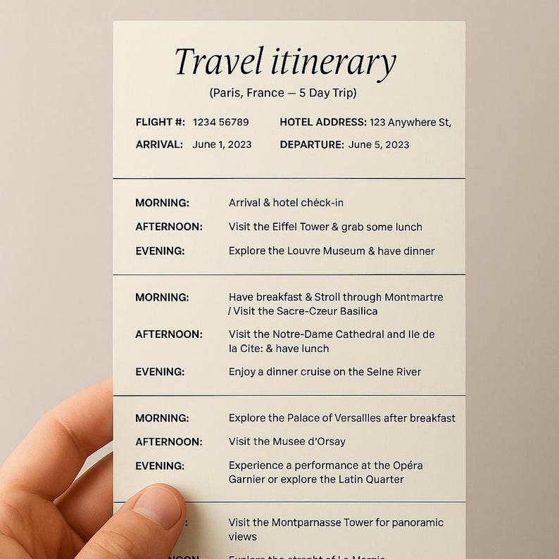Itenary Template Itinerary Template Simple Travel Planner Etsy
