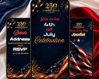 4th of July Video Invitation | 250 Years of Anniversary Celebration Invite | Editable Fourth of July Party Video Invite | USA Patriotic