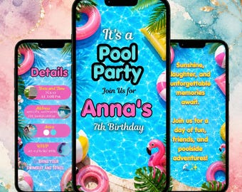Pool Party Birthday Invitation Video | Summer Kids Pool Party Digital Invite | Animated Video Invitation | Splash Birthday Party Invite