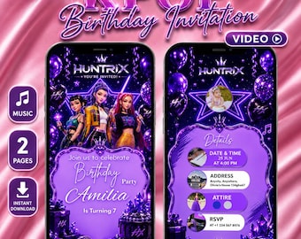 Kpop Demon Hunters Birthday Video Invitation, Editable Digital Video Invite, Kpop Birthday Invitation, Instant Download kpop invite