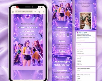 Kpop demon Hunters birthday Invitation website With RSVP Tracking Form and Countdown timer, kpop Birthday Invitation Canva Website digital