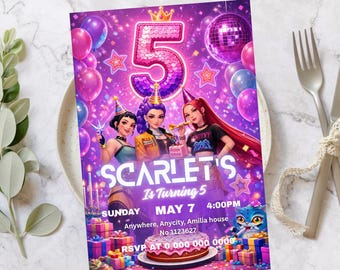 Kpop Demon Hunters 5th Birthday Invitation, kpop Birthday Invitation, Editable Kpop Invitation Anime Kids Party Template (Digital Download)