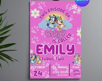 Bluey Birthday Invitation Template, Bingo Kids Party Invite, Blue Dog Themed, Editable Birthday Invitation Canva Template (Digital Download)