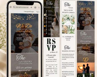 Wedding Invitation Website Template with RSVP Tracking Form | Digital Wedding Invite | Mobile Wedding Website | Instant Download Canva