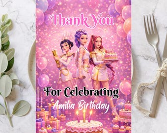 Kpop Demon Hunters Thank You Card, Huntrix Birthday Template, Canva Editable Party Card
