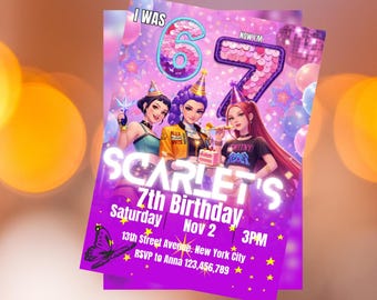Kpop Demon Hunters Birthday Invitation | 7th Birthday Party Invite (Digital Download)