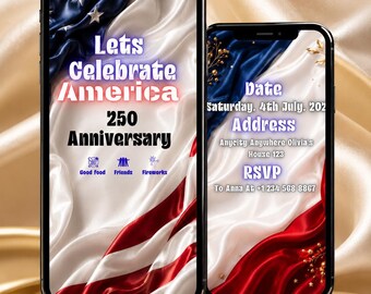 250th Anniversary vedio invitation, 4th of July usa Party Invitation, editable digital vedio invitation Canva template digital download