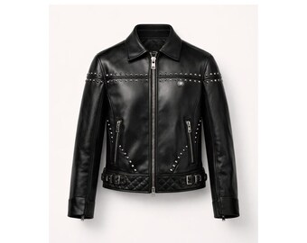 ブラックスタッズレザージャケット - Etsy 日本