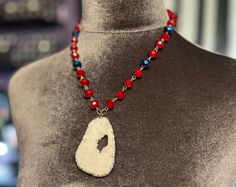 Dimensional Geode Blood Red Moonstone Necklace