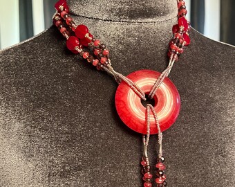 Vintage Handmade Red Jade Necklace
