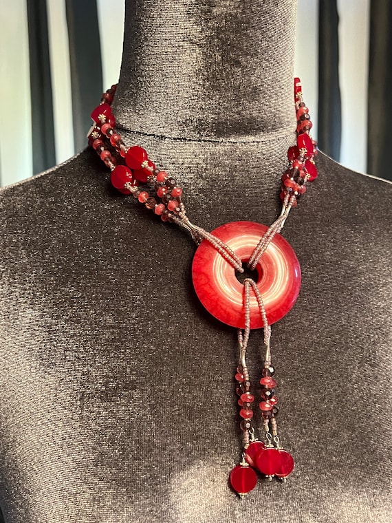 Vintage Handmade Red Jade Necklace