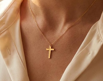 Collana con croce in oro, collana con croce minimalista, collana con croce minuscola, collana di Natale, regalo per lei, regalo per la mamma, regalo di Natale