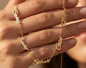 Personalized Five Names Necklace,Gold Name Necklace,Multiple names necklace,Dainty Name Necklace,Family Name Necklace,Christmas Gift Jewelry