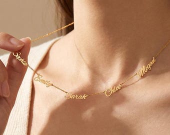 Personalized Five Names Necklace,Multiple names necklace,Dainty Name Necklace,Gold Name Necklace,Family Name Necklace,Christmas Gift Jewelry