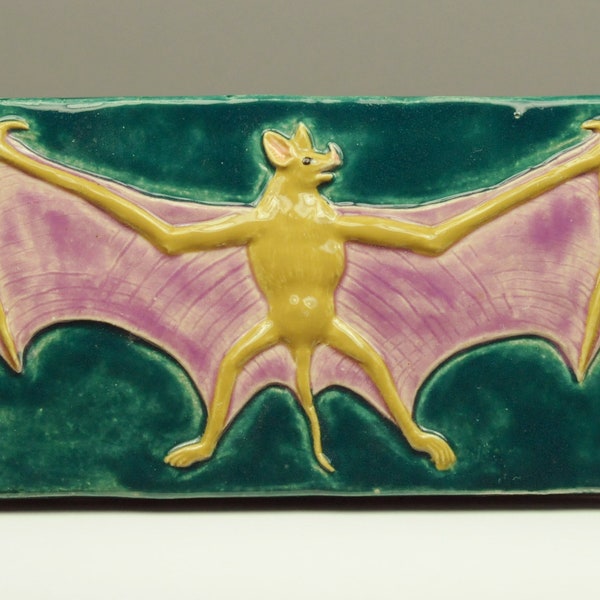 Bat multi color glazed, stoneware tile.