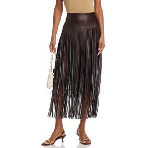 Falda de cuero estilo antiguo con flecos, falda vaquera occidental, falda de talle alto, falda con borlas, falda con cinturón de arnés, atuendo bohemio para festivales.