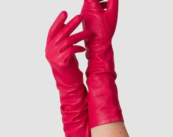 Elegant Leather Opera Gloves, Long Evening Dress Gloves, Winter Fashion Accessory
