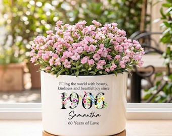 Custom Birthday Planter Ceramic Flower Pot, Personalized Milestone Birthday Gift for Mom, Gardening Gift for Her