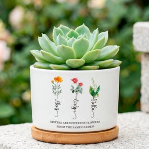 Birth Flower Planter Pot, Personalized Sister Gift, Custom Family Garden Succulent Pot, Mothers Day Gift for Mom Grandma