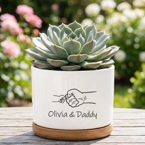 Personalized Dad Planter, Custom Father Daughter Gift, Fist Bump Line Art Pot, Custom Name Gift for Dad, Birthday Gift for Daddy