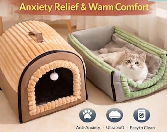 Legowisko dla kota, przytulna, zamknięta buda dla psa, miękki namiot dla zwierząt, zmywalne legowisko