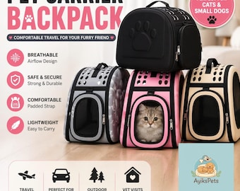 Pet Carrier Backpack for Cats Dogs Breathable Travel Bag Small Pet Tote