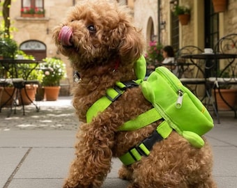 Arnés tipo mochila para perros con forma de tortuga, bolsa para snacks para perros pequeños y medianos