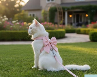 Adjustable Cat Harness with Bowknot & Leash – Soft Safe Pet Walking Set