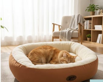 Plush Cat Bed with High Sides, Soft Cozy Pet Sofa for Cats & Small Dogs