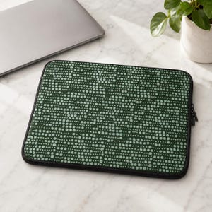 Forest Green Dot Laptop Sleeve, Neoprene MacBook Bag, Abstract Nature Pattern Case