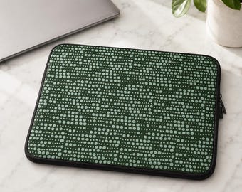 Forest Green Dot Laptop Sleeve, Neoprene MacBook Bag, Abstract Nature Pattern Case