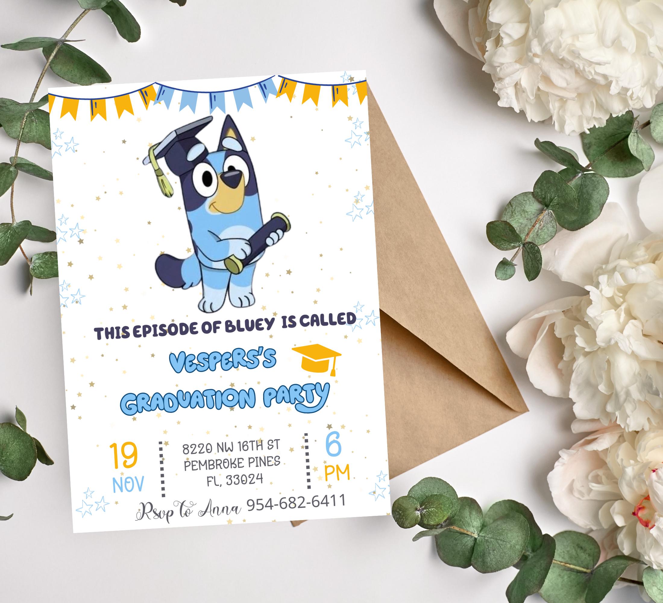 Bluey Graduation Invitation, Kindergarten Graduation Party Invite, Cute ...