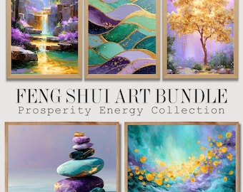 Bundle d'art mural Feng Shui prospérité — Collection Abundance Energy (5 impressions, téléchargement numérique) Décoration d'angle argent Feng Shui