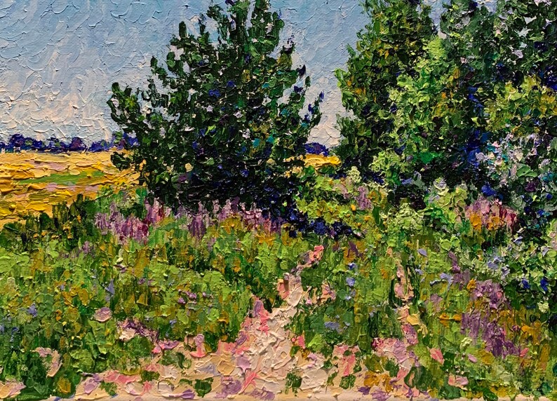 Original Acrylic Impasto Painting \u201cThe Yellow Field\u201d 9x12