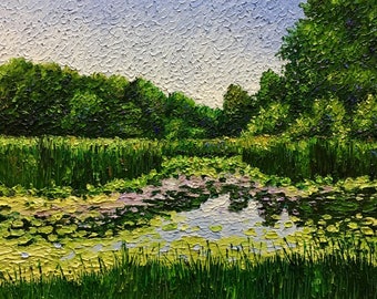 Original Impressionist Impasto oil painting 11x14" "Marsh Midday"