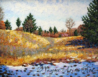 Original Impressionist 16 x 20 Impasto Oil Painting Michigan Winter Meadow Landscape