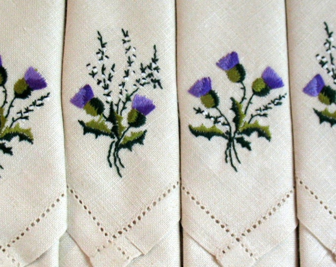 Thistle Napkins Linen Napkins Linen Tea Napkins Embroidered Linen