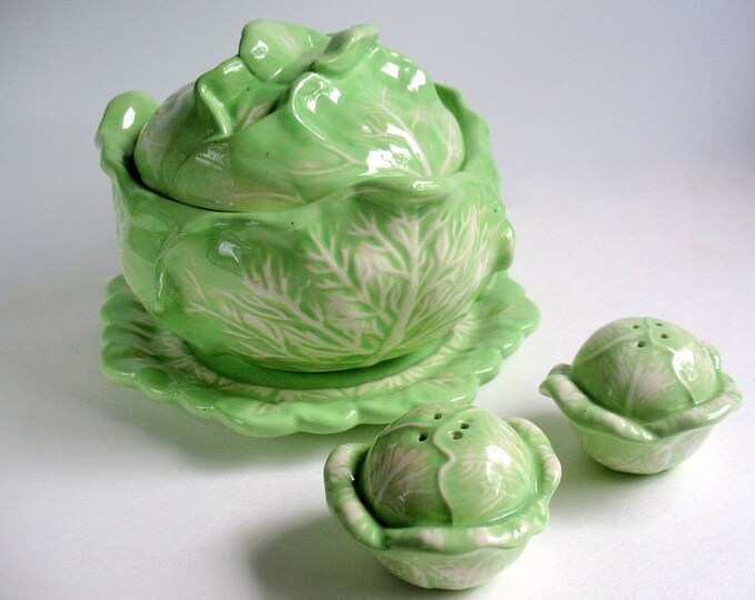 Cabbage Soup Tureen With Cabbage Salt and Pepper Shakers Holland Mold