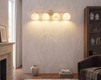 4-Light Vanity Sconce – Mid Century Brass Wall Lamp