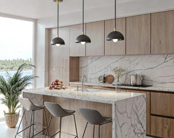 Mid Century Modern Multi-Color Dome Pendant Light | Kitchen Island Hanging Ceiling Lamp