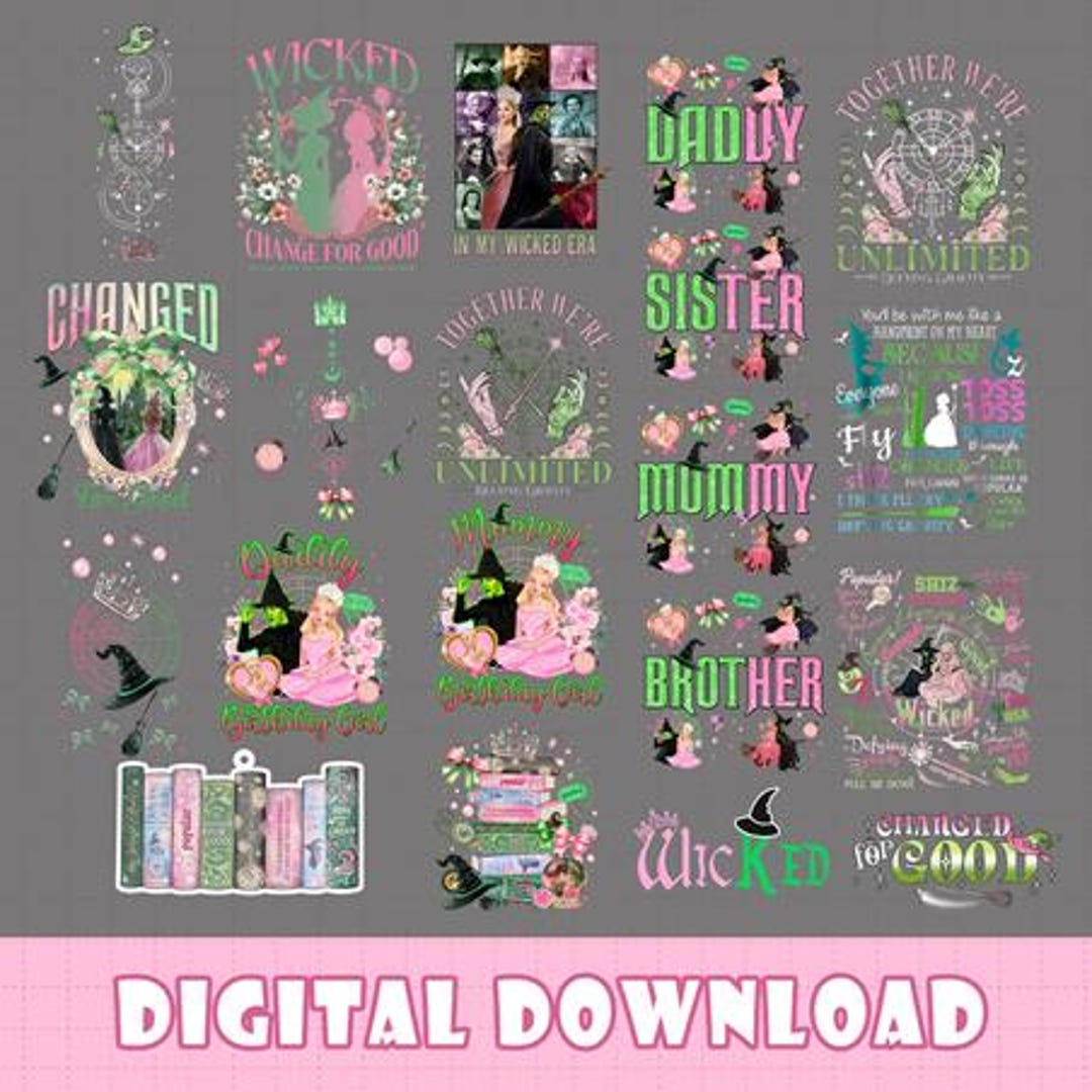 Wicked Musical Movie PNG Bundle, Broadway Musical Gift, Pink and Green ...