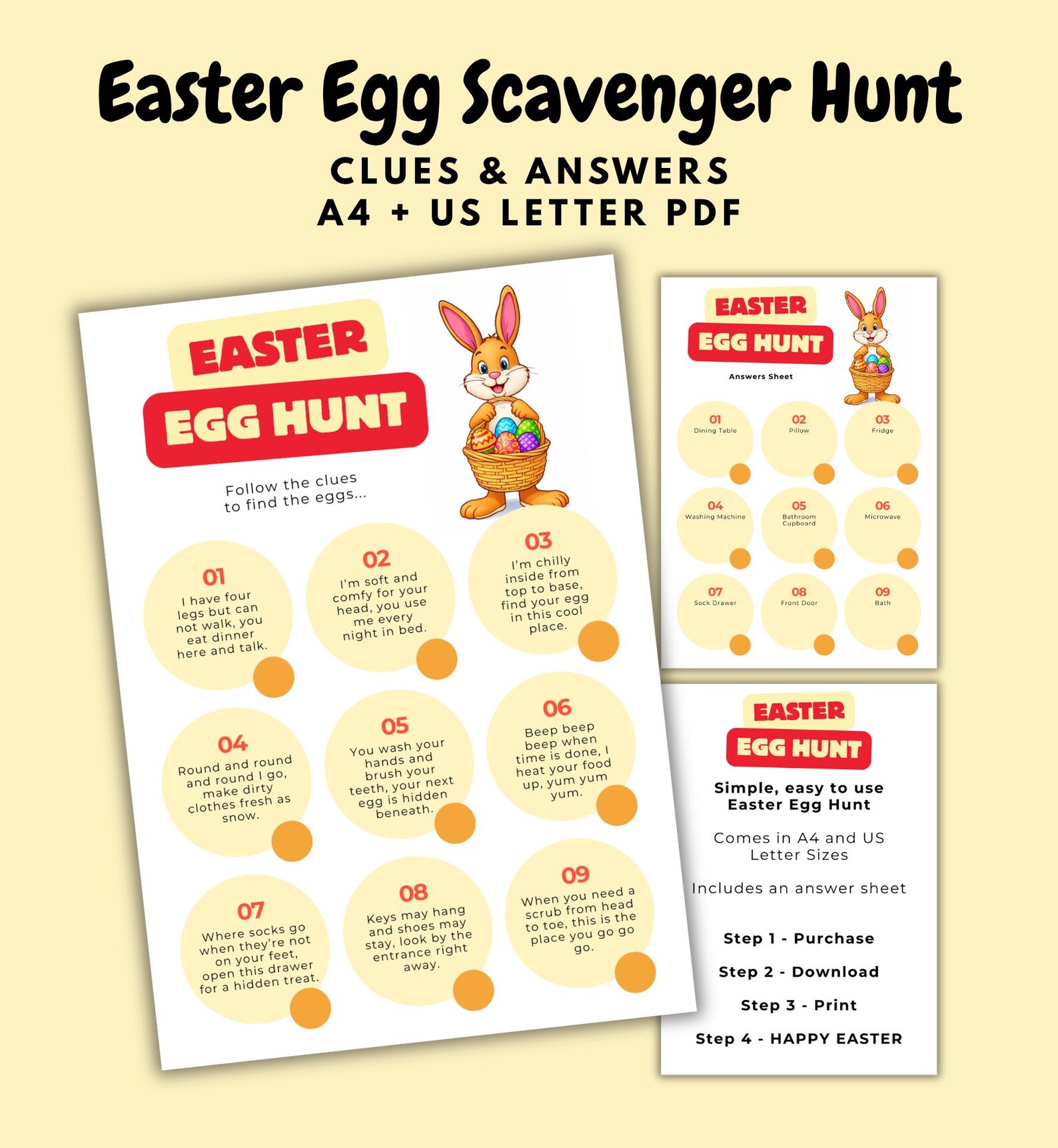 Easter Egg Hunt Clues Printable | Indoor Scavenger Hunt for Kids ...