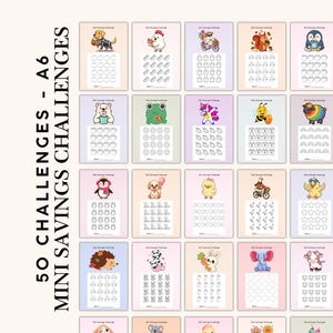 50 mini-sparutmaningar | Utskrivbar A6-sparutmaning | Budgetpärminlägg | Kontantkuvertutmaning | Pengarelaterad sparspårare